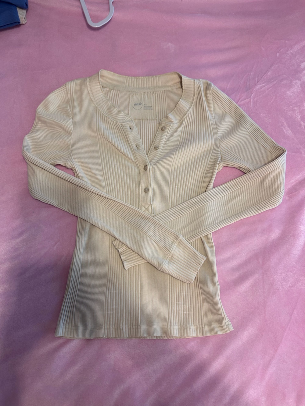 aerie Ribbed Henley Long-Sleeve Top — Cream